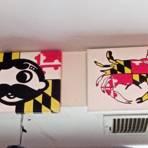Hand Painted in Maryland Flag colors Maryland Love Natty Boh guy and Crab Art